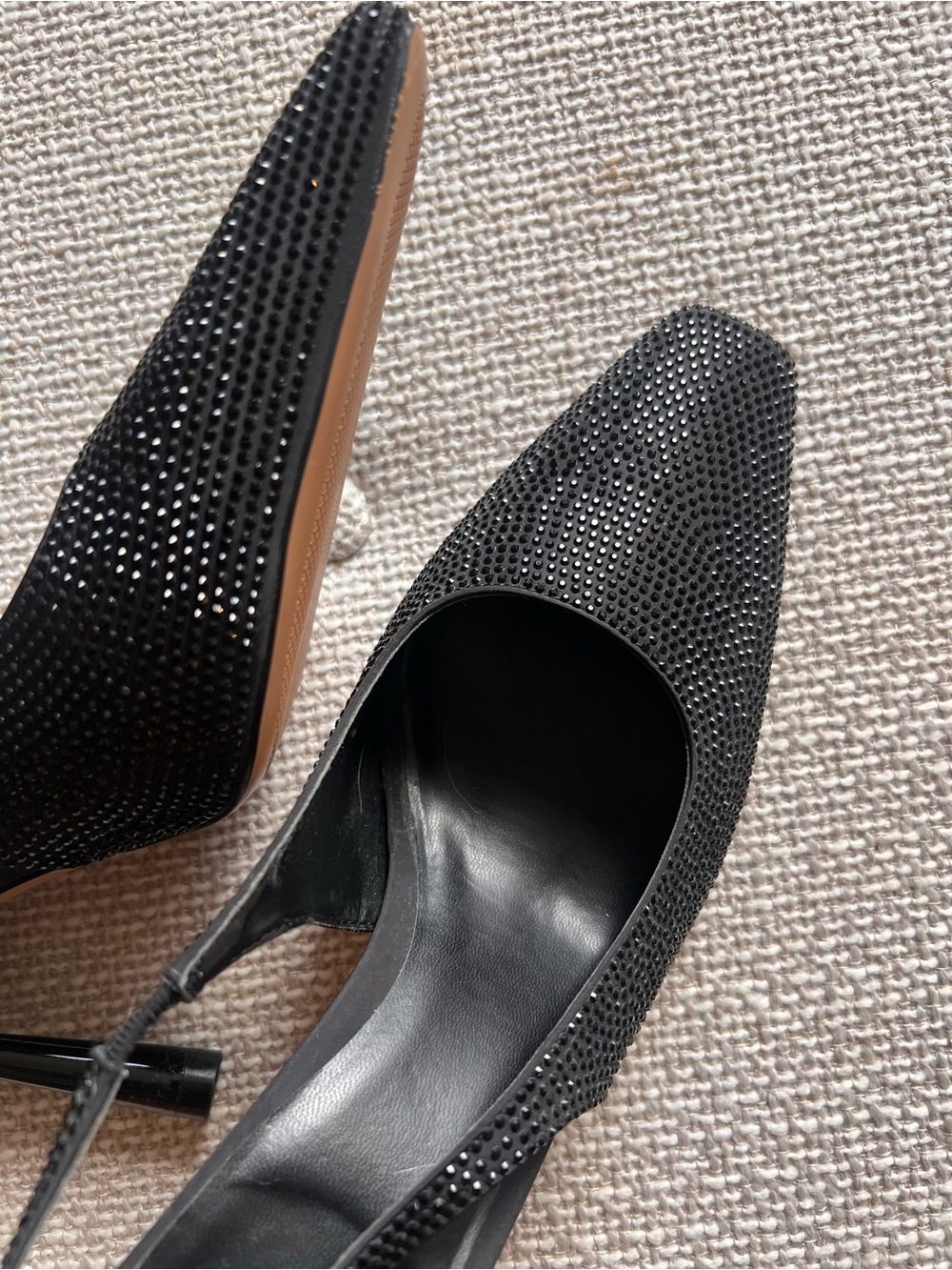 Zara Black Crystal-Stud Slingback Heels, Size 40 or 9